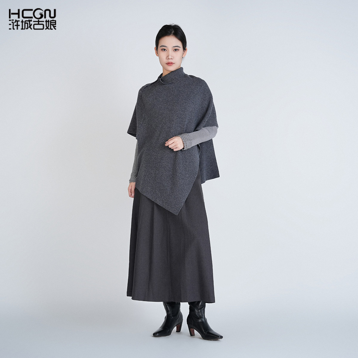 中国风秋冬绵羊毛舒适保暖纯色气质围巾百搭针织简约高领女士披肩