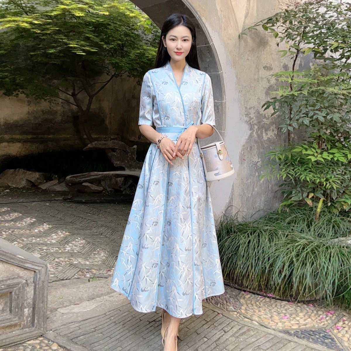 【大师系列-张和才蜀锦】新款桑蚕丝气质收腰中式国风连衣裙女夏