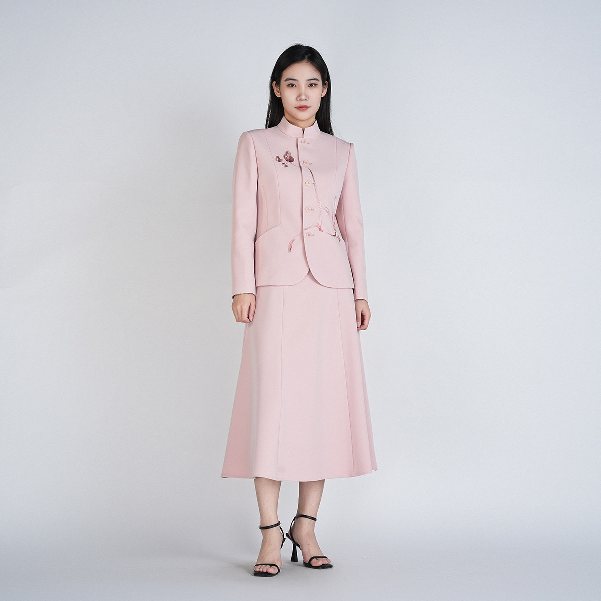 中国风秋冬优雅立领长袖气质套装