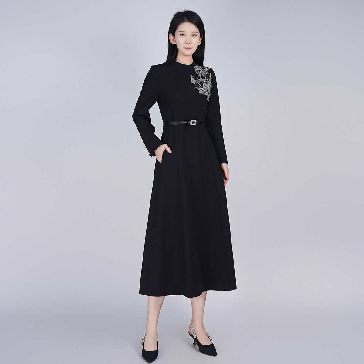 浒城古娘新款气质高定通勤黑色长袖新中式国风战袍连衣裙女款春秋,女装/女士精品,连衣裙,淘宝优惠券,粉丝福利购,淘宝优惠卷