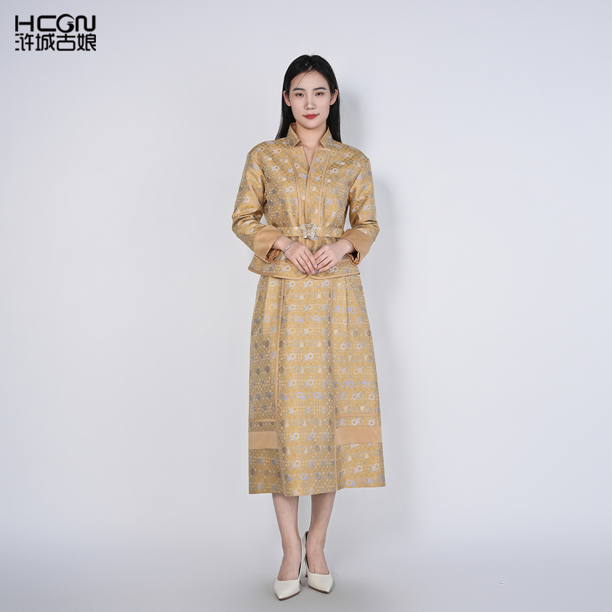 浒城古娘新款桑蚕丝复古气质高端长袖新中式国风宋锦套装女款春秋