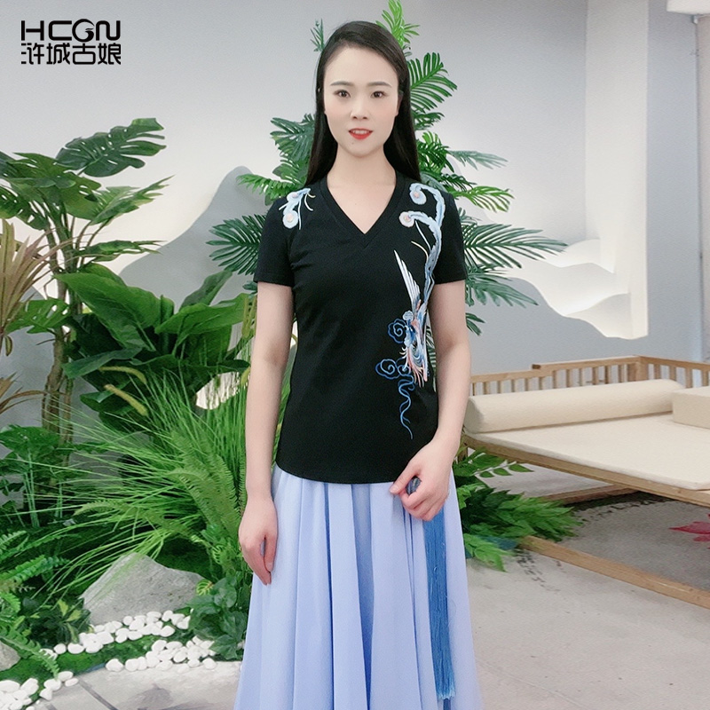 hcgn/浒城古娘中式薄款刺绣T恤