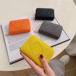 2025新款时尚镂空皮夹风琴卡包钱包女拉链钱夹手拿包韩版潮防消磁