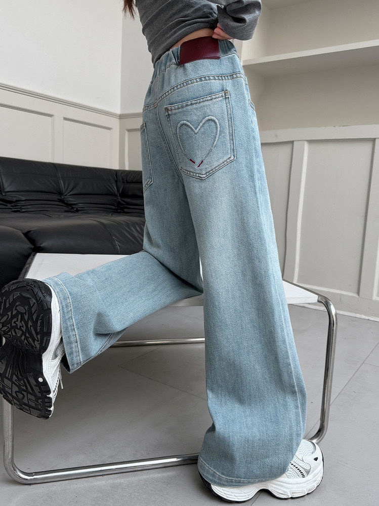 女童牛仔裤春装2026新款初中生女孩大童超好看裤子儿童宽松阔腿裤