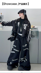 女童2026新款春秋季韩版时尚酷飒风时尚工装外套字母裤子百搭套装