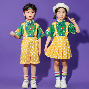 六一儿童表演服装幼儿园可爱波点背带裤表演服男童女童合唱演出服