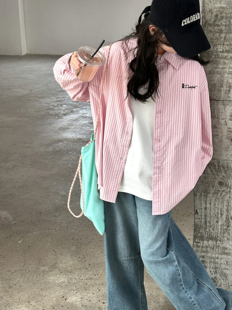 女童条纹衬衫春秋新款中大儿童长袖衬衣初中生女孩薄外套春款套装