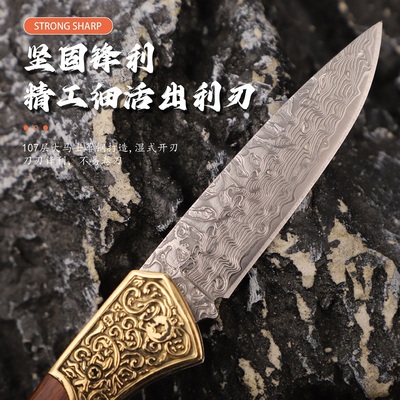 大马士革钢刀折叠刀瓜果刀小刀随身锋利手把吃肉露营防身折刀开刃