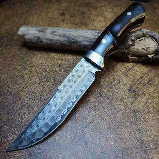 大马士革钢刀荒野求生露营防身水果多功能户外便携水果刀直刀开刃