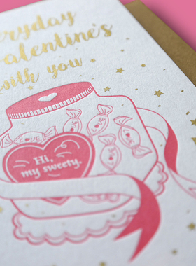 手绘情侣爱情情人贺卡节表白祝福生日通用粉色浪漫丝网印含信封