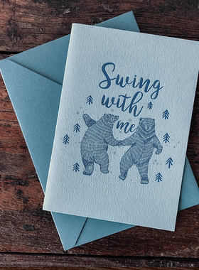 大熊跳舞创意插画贺卡爱情表白卡生日祝福活版印刷进口纸张含信封