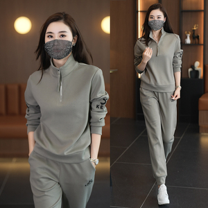 休闲运动套装女2024春季新款时尚洋气质减龄半拉链宽松显瘦两件套