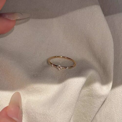 1:1定制s925纯银闪钻四叶草素圈细戒闭口细款戒指轻奢食指戒指环