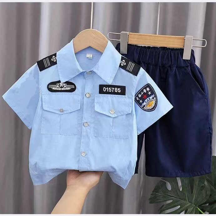 儿童警 官衣服男孩女童夏装套装六一儿童节cos服装表演服演出服