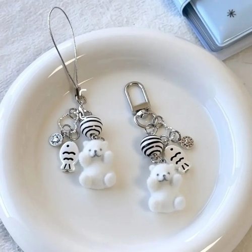 植绒卡通钥匙扣北极熊挂件立体可爱包包礼物挂饰手机壳挂绳