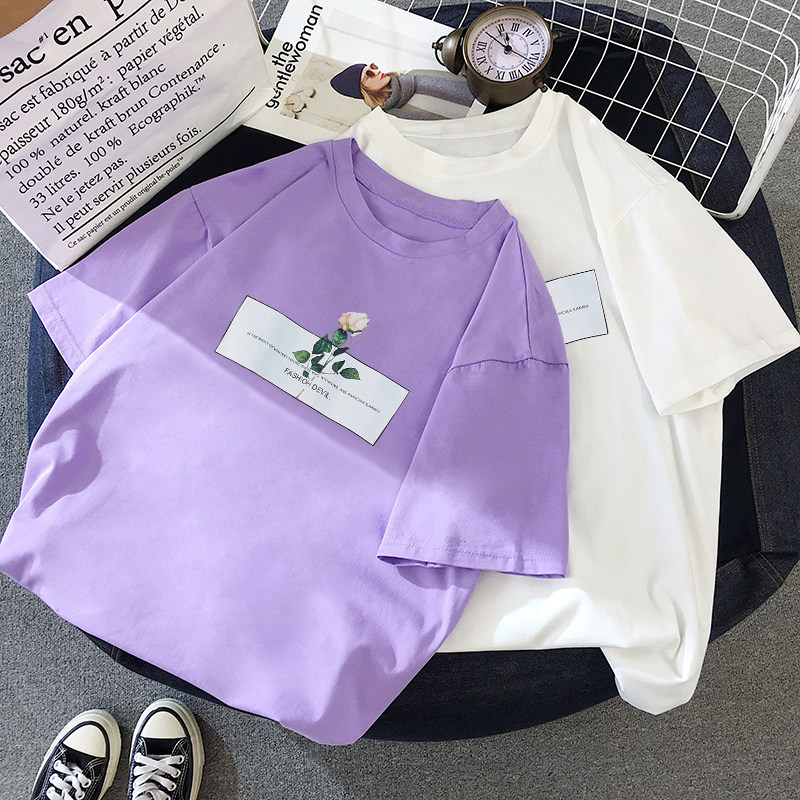 夏季2021新款ins超火短袖t恤女学生宽松学生韩版百搭白色上衣服潮|ruв категории Женская одежда, футболка - от Buy2taobao.com для оказания профессиональной услуги покупки агента Taobao