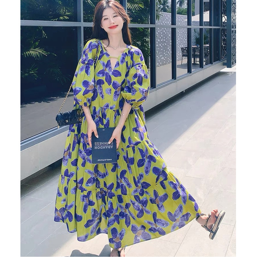 法式复古印花连衣裙女2024年连衣裙
