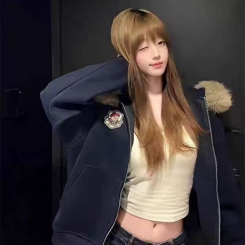 华棉复合银狐绒】可爱到啦!!【小熊耳朵】甜酷毛领拼接连帽卫衣女