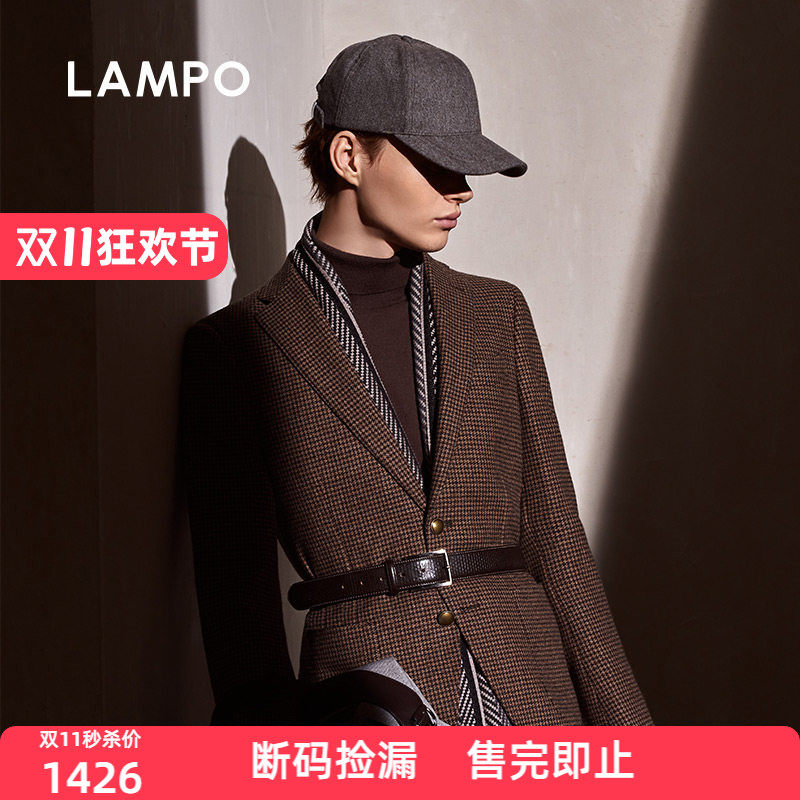 【花呢针织】LAMPO/蓝豹男士单西服千鸟格进口羊绒西装西服男