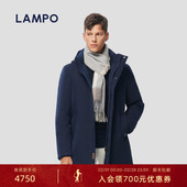 连帽外套 蓝豹羽绒服男鹅绒深蓝长款 桃皮绒 LAMPO