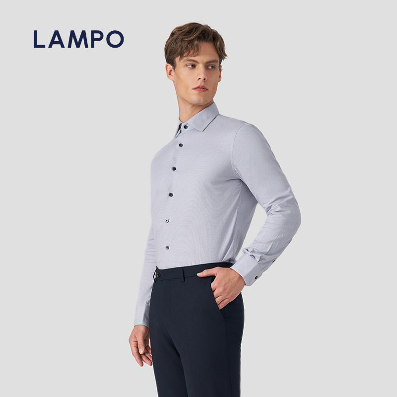【丝棉轻绒】LAMPO/蓝豹男士长袖衬衫丝棉轻绒商务正装长袖衬衣