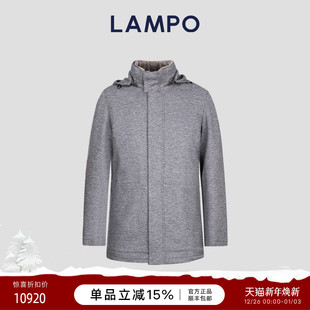 蓝豹男士 LAMPO 尼克服河狸毛皮立领羽绒拼接皮夹克 尼克服