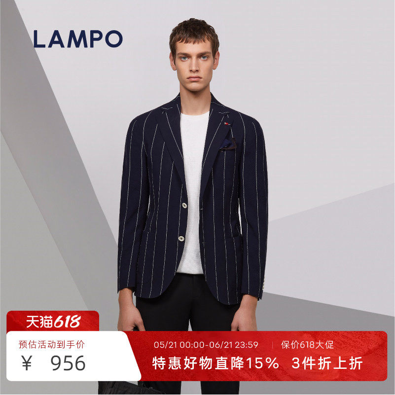 【泡泡纱】LAMPO/蓝豹【特惠】男士单西服羊毛微弹深蓝西装外套