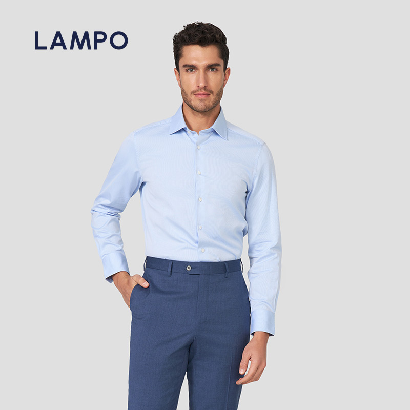 男士正装百搭超修身长袖衬衫蓝豹