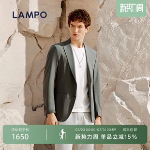 凉感透气 修身 LAMPO 灰绿素面休闲男士 轻薄西服外套 蓝豹夏款