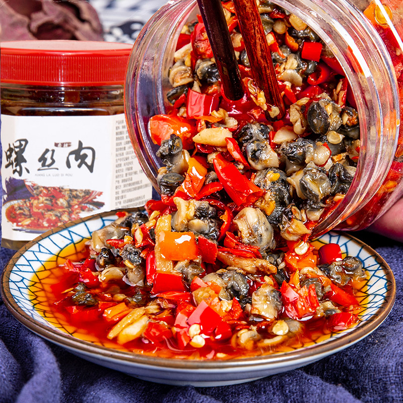 湖南特产香辣螺蛳肉拌面熟食田螺肉即食酱菜开胃下饭菜剁椒螺丝肉