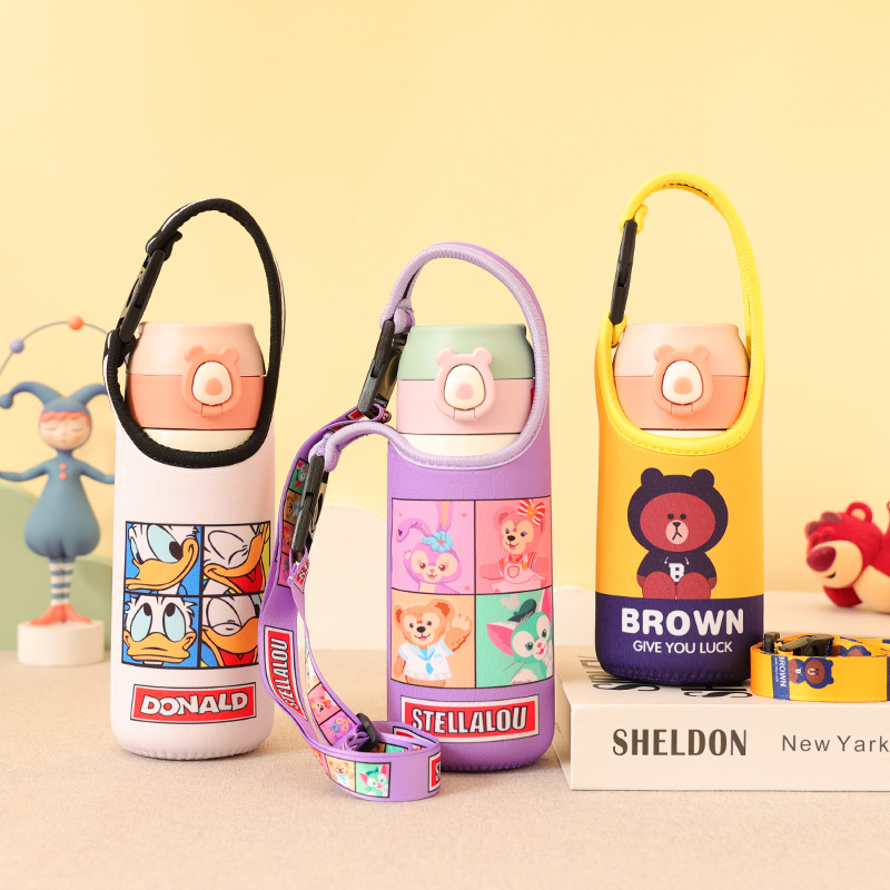 儿童卡通手提斜挎杯套380 500毫升保温杯套宝宝便携保护套