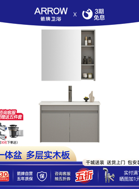 箭牌浴室柜组合灰色卫生间洗脸盆柜陶瓷一体盆小户型卫浴柜洗漱台