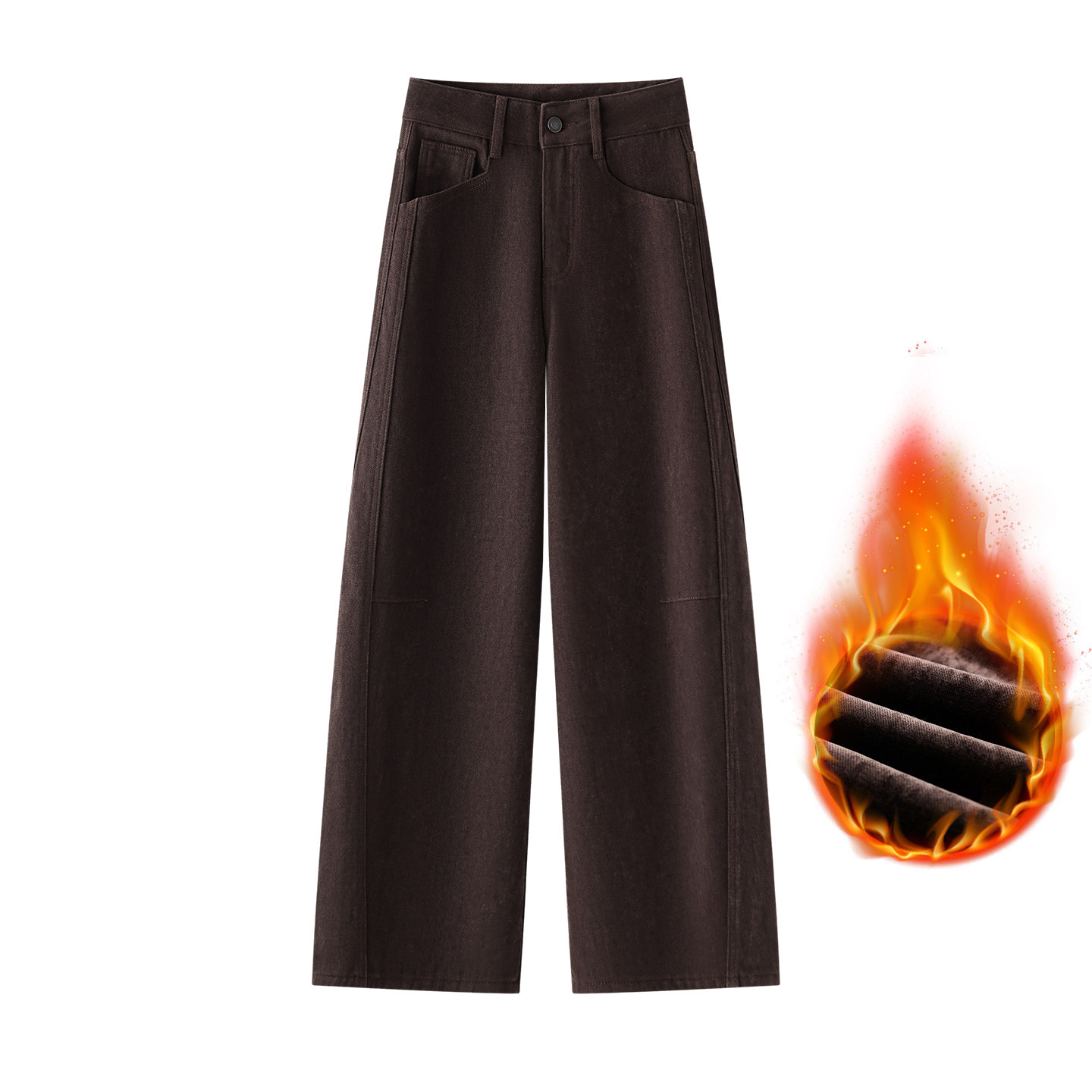 冬季新款咖色高腰显瘦阔腿牛仔裤