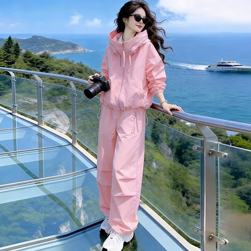 秋季时尚连帽运动束脚两件套女