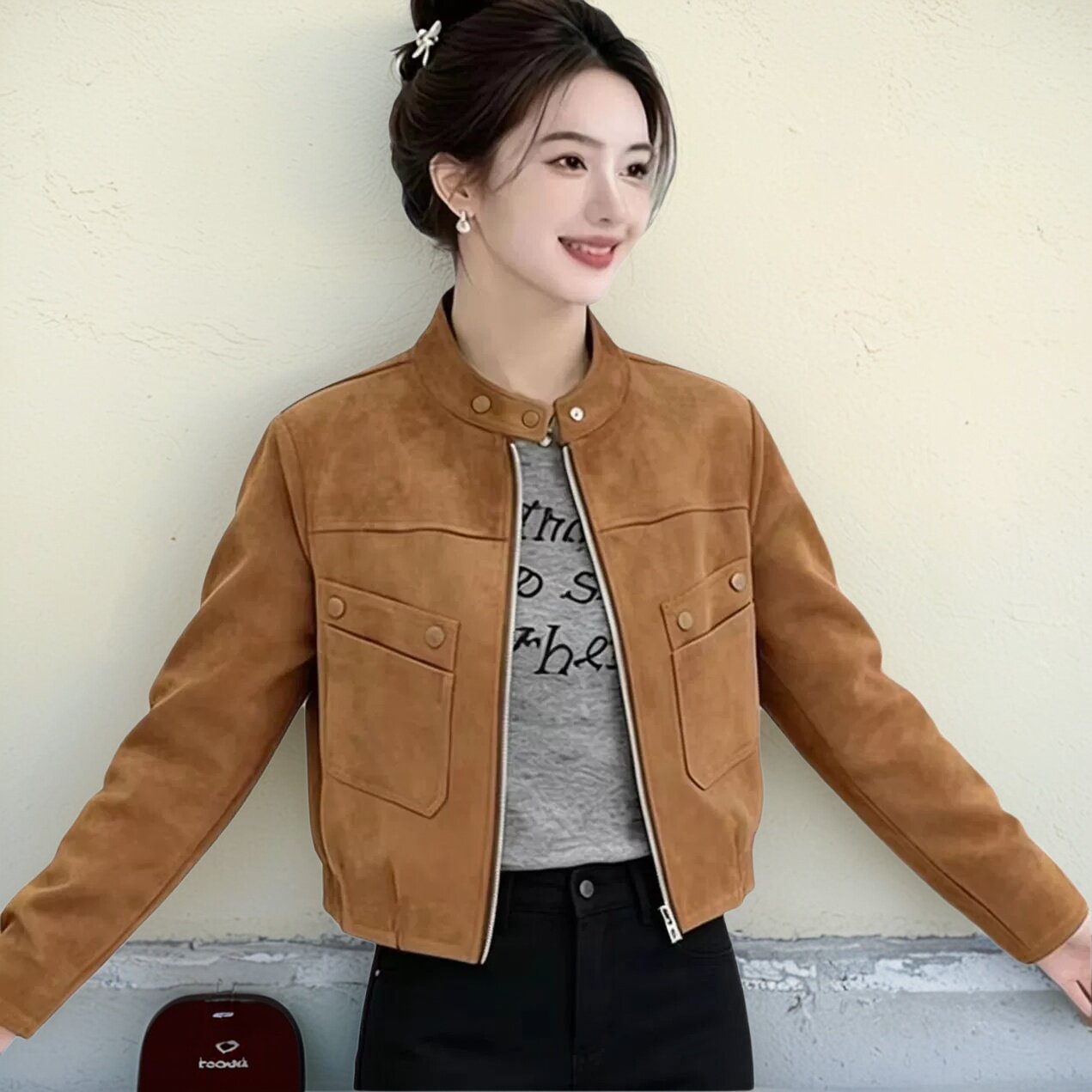 秋季新款长袖小香风立领短外套女