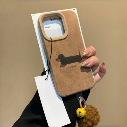 ins秋冬复古皮质摩卡棕腊肠狗Find X9/x8Ultra适用OPPO Reno14/13/9/12手机壳11防摔10新款7/6皮革X8S软PRO+