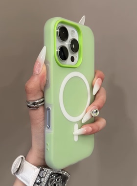 磁吸果冻二合一浅草绿色适用OPPO Reno15/Find X9PRO手机壳X8s+/X7 Ultra防指纹防摔X6二合一PRO磨砂雾面个性