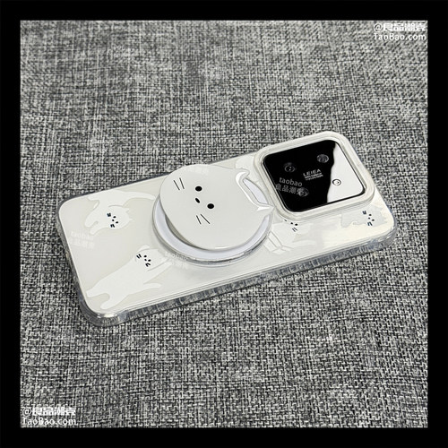 内置磁吸白色猫咪壳适用K80小米17/15手机壳K70至尊版红米K50/14支架60创意Note13卡通11PRO+/civi3可爱12女4