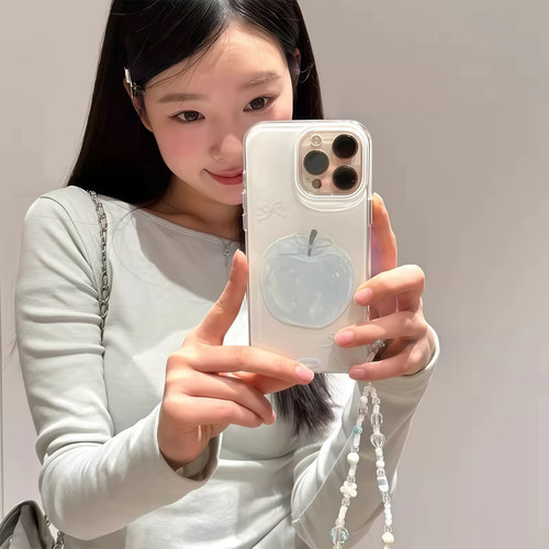 ins大孔少女水晶蓝苹果挂链适用Realme真我GTNEO7手机壳GT7/NEO6SE/GT5pro新款V50防摔Q3S韩系Q5创意V70/V60s