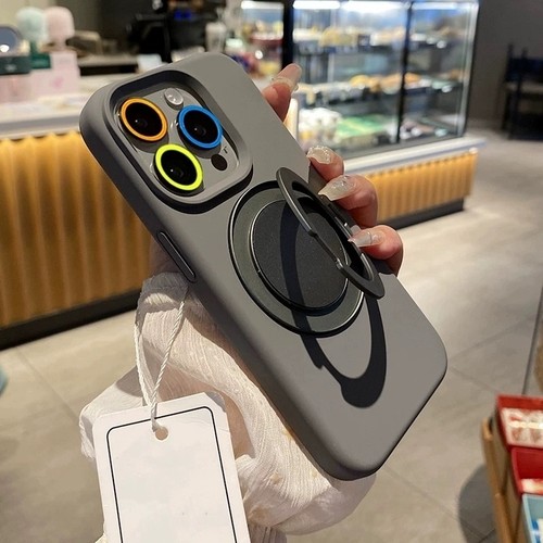 真360°可旋转磁吸支点支架适用小米17/15手机壳14ultra液态硅胶软壳13PRO炭灰纯色至尊版高级感全包边防摔套