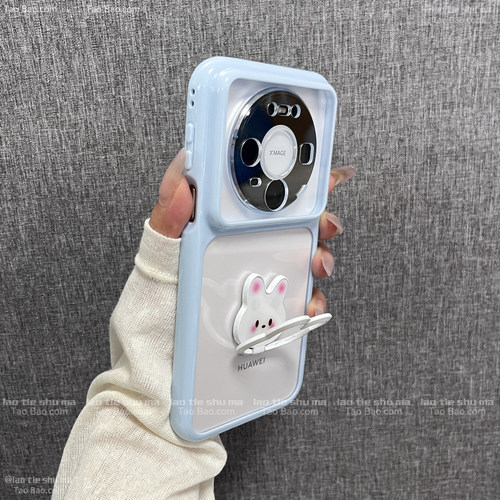 ins天蓝色旋转兔子支架FindX9Ultra适用OPPO Find X8S+手机壳X8PRO透明亚克力A5PRO纯色全包防摔指环扣可爱女
