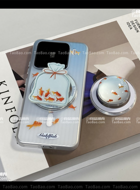 内置磁吸渐变渲染蓝色锦鲤适用K80小米15/14PRO手机壳13T红米K60玻璃支架K70创意11Ultra至尊版肤感磨砂硬壳