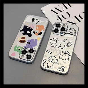 S17 Y73S涂鸦100银色X70pro ins线条小狗Y78 Y35M硅胶200卡通S9E X90S手机壳80 60情侣T2x S16 适用VIVO