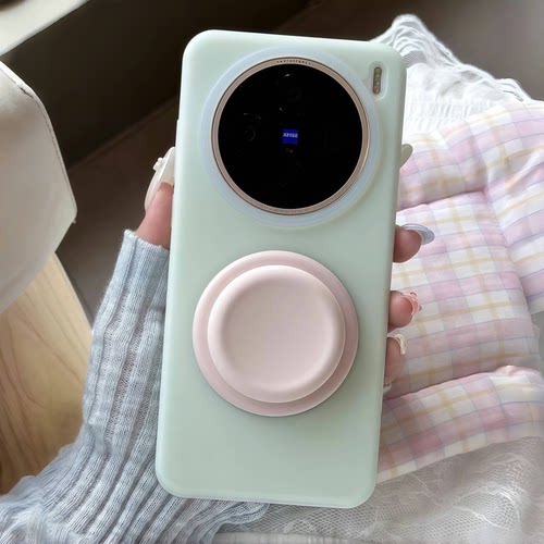 曼波绿色圆形软糯磁吸支架S60适用VIVO X300/X200S手机壳X200Ultra果冻液态硅胶X100S淡青色PRO防摔mini全包