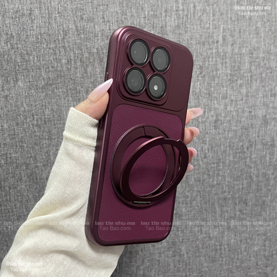 360度金属磁吸支架素皮荔枝纹Pura90/80适用华为Nova15/16se/14pro手机壳13樱桃酒红色12全包镜头膜11磨砂P70