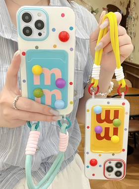 可爱立体M豆波点卡包S16适用VIVO X200S手机壳X80/X100腕带S18挂绳X60创意S17女Y78+/X90硅胶Y77e彩色Y39/s30