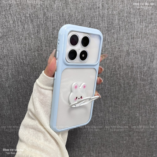 ins蓝边框旋转兔子支架Y500s适用VIVO S60手机壳S50PRO MINI透明亚克力Y35/Y33s指环扣S30/V70/S20女S19/Y100