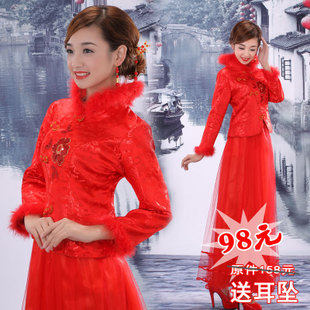 春季结婚长袖红色分体敬酒礼服