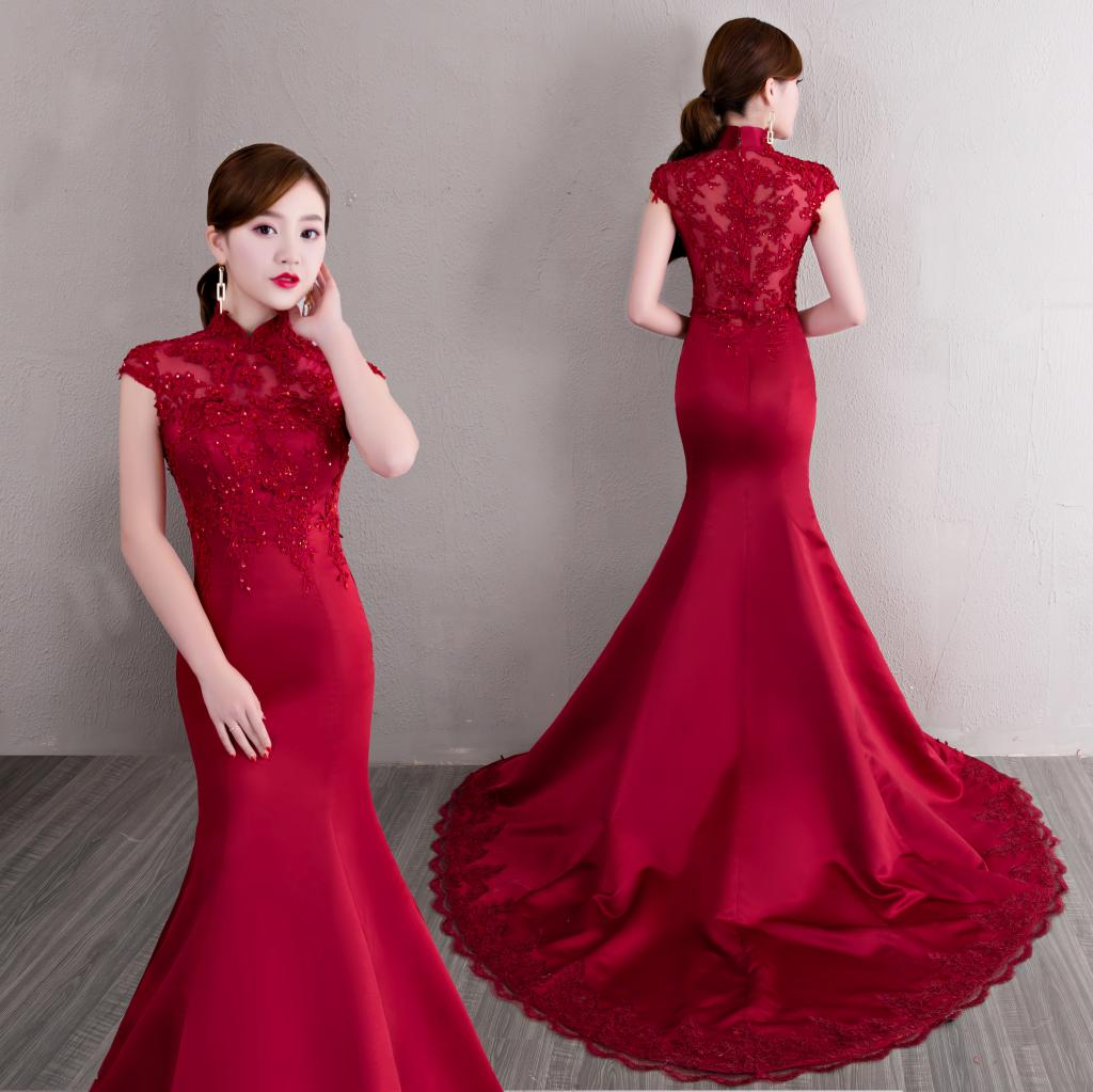 钉珠透视露背拖尾婚纱礼服新品
