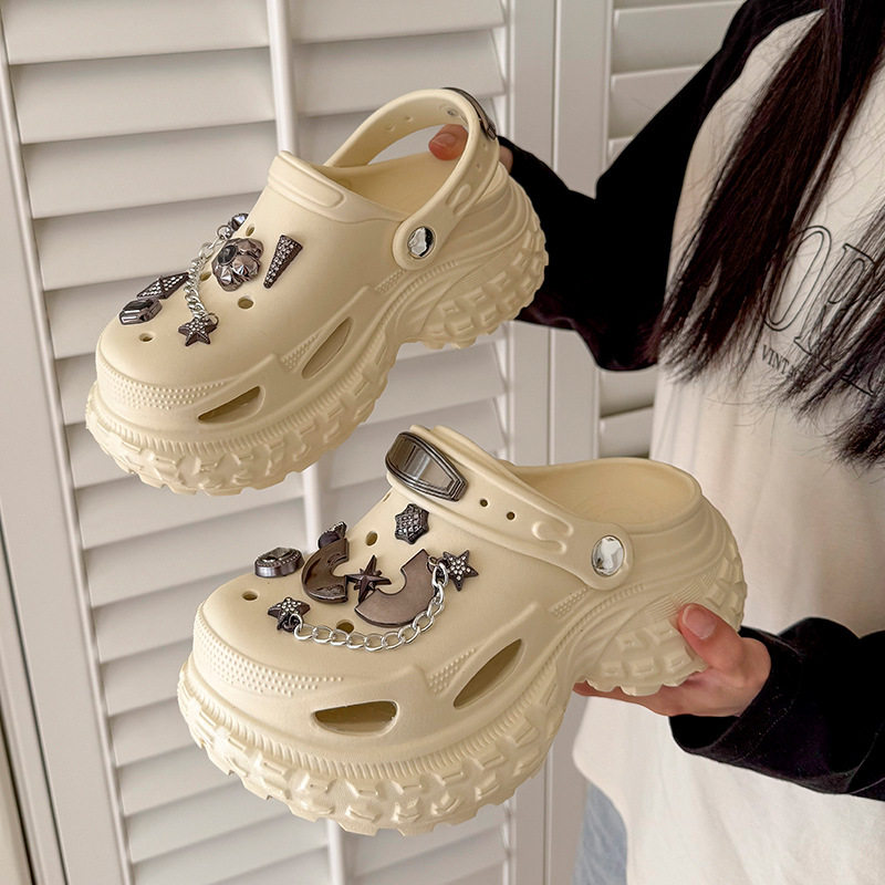 金属个性洞洞鞋女夏季户外穿厚底增高踩屎感DIY朋克风沙滩凉拖鞋,女鞋,洞洞鞋,淘宝优惠券,粉丝福利购,淘宝优惠卷